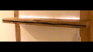 English Oak Epoxy River Floating Shelf- live edge