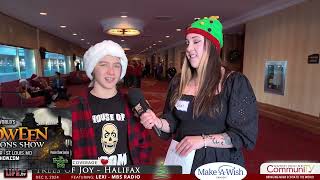 Canon Beazley, House of Doom creator talks to Lexi at the first Trees of Joy Halifax.