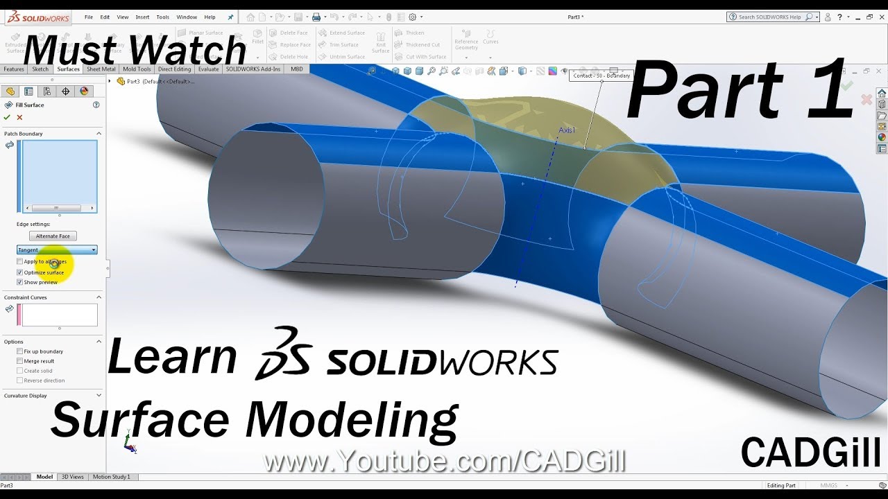 Learning Solidworks Surface Modeling Part 1 Youtube