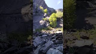 Descent into an old slate quarry. Snowdonia