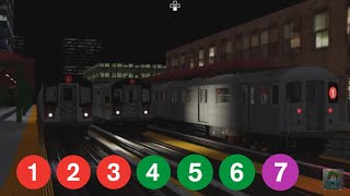 Roblox Basic Subway Freedrive: IRT Railfanning  @ Bedford Street | (1), (2), (3), (4), (5), (6}, (7}