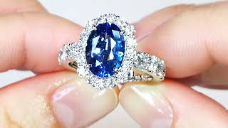 Unheated Ceylon Vivid Blue Sapphire Ring at  3.15 carats by Kat Florence KF08233