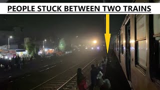 PEOPLE STUCK BETWEEN TWO TRAINS. Parallel between SF and Local Train