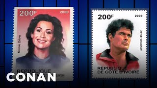 Minnie Driver & Other Random Celebrities Are On Ivory Coast Stamps | CONAN on TBS