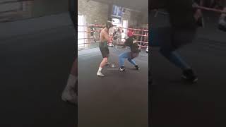 Claressa Shields gets dropped in sparring from Arturs Ahmetovs (6-1) #shorts #boxing