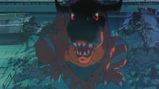 DIGIMON ADVENTURE Agumon evoluciona a Greymon y pelea contra parrotmon - sub español