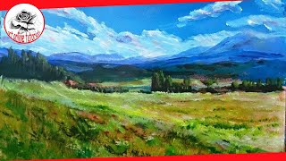 How to Paint a Landscape with acrylics step by step (SUBTITLED)