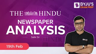 The Hindu Newspaper Analysis ft. Salik Sir | 19th February Hindu Analysis | CLAT 2025 | BYJU's CLAT