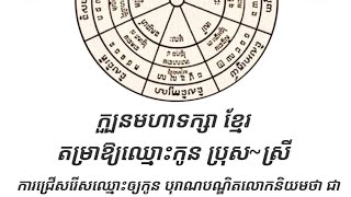 ក្បួនតម្រាខ្មែរដាក់ឈ្មោះឲ្យកូន ប្រុស~ស្រី  ថ្ងៃច័ន្ទ ដល់  ថ្ងៃអាទិត្យ