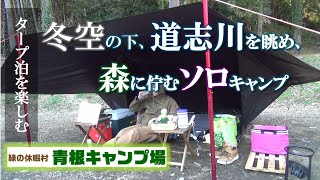 【青根キャンプ場】冬空の下、道志川を眺め森林に佇むソロキャンプ!!