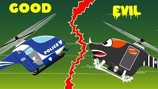 Police Helicopter War | Good vs Evil | Scary Street Vehicles | Videos for Kids