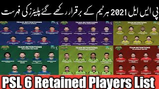 PSL 2021 All Teams retained players list | | PSL 6 draft