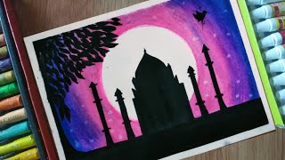 Taj Mahal moonlight oil pastel drawing for beginners|How to draw Taj Mahal step by step|#Tajmahal