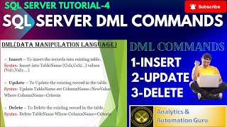 4-SQL DML Commands | Insert, Update and Delete Commands In SQL