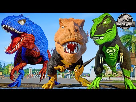 New! GREEN LANTERN vs. BLACK ADAM, SPIDER-MAN & BATMAN Pro 4 Superhero Team Dinosaurs in Battle