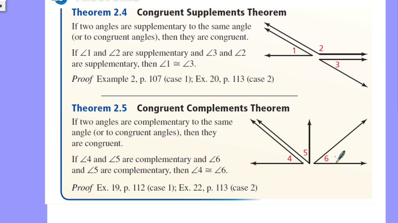 Congruent Complements And Supplements Theorem 2 6 - YouTube