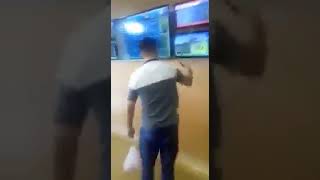 man destroys bookies machines and all the tv's