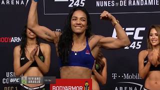 Jessica Eye vs. Viviane Araújo - Weigh-in Face-Off - (UFC 245: Usman vs. Covington) - /r/WMMA