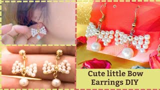 Korean Bow Earrings studs| Beaded Bow Earrings| Little Bow Earrings DIy