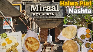 Halwa Puri nashta at MIRAAL restaurant at Bahadurabad Karachi