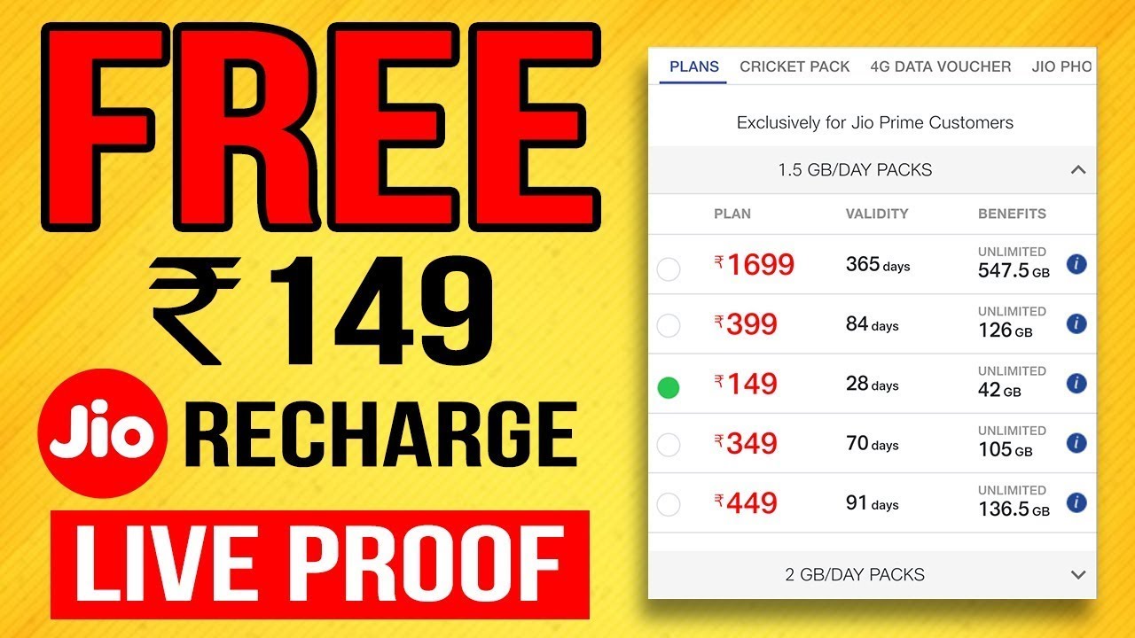 JIO RECHARGE OFFERS: HOW To GET FREE JIO RECHARGE With JIO Recharge ...