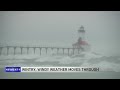 Wintry and windy weather moves through Chicago area Monday