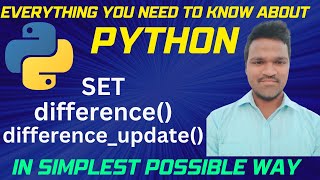 Set difference set difference_update #setinpython #pythonsets #pythonforbeginners #pythonfullcourse