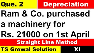 Que 2 | ram \u0026 co. purchased a machinery for Rs. 21000 | Depreciation class 11| Ts grewal solutions