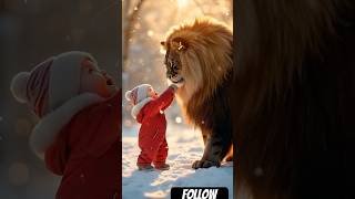 Giant lion on snow #giantanimals #lion #fy #fyp #shorts #youtubeshorts