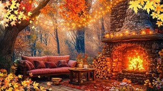 Embrace the Autumn Atmosphere 🍁 Relax on a Sofa with a Cozy Fireplace and Falling Leaves