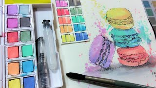 Easy Macaron Watercolor Painting Tutorial with Pen & Ink