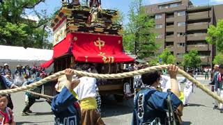 出来町中之切の山車（河水車）の立ち切り（方向転換）　2018年6月3日