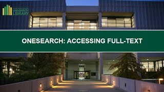 Accessing Full Text of an Article from OneSearch