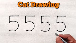 How to draw cat from number 5555 | Easy cat drawing for beginners👌