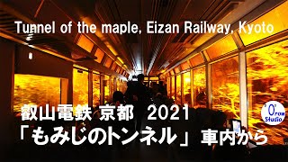 叡山電鉄 「もみじのトンネル」　2021 車内から　／ 　Tunnel of the maple, Eizan Railway, Kyoto