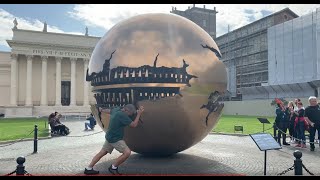 4K Pinecone Courtyard & Gold Sphere at the Vatican Museum.  MAKE IT SPIN!!! - Rome Italy - ECTV