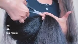 A self haircut as a Rapunzel chops off her ankle length hair