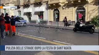 Catania.  Pulizia delle strade dopo la festa di Sant'Agata