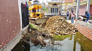 Fantastic New Project!! Filling Land By Bulldozer Komat'su D2OP Push soil with 5ton Trucks