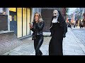 She has no Idea what's  behind Her. Craziest Reactions. The Nun Prank