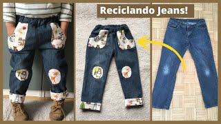 Reciclaje de jeans/ Pantalón para niños de jeans reciclado / SIN PATRON / Kinderhose aus alten Jeans