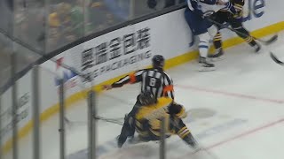 Referee Francois StLaurent Hits Derek Forbort