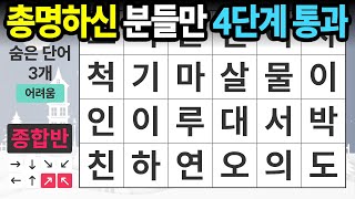 총명한 어르신들 4문제 통과ㅣ숨은단어찾기,치매예방,치매테스트,치매예방퀴즈,단어퀴즈,치매예방활동,낱말퀴즈