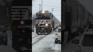 Street running trains on icy roads.