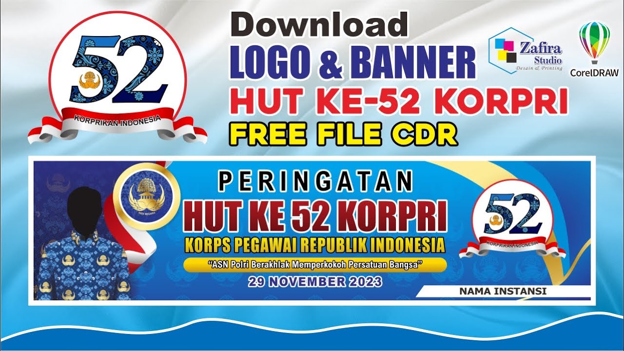 Desain Spanduk HUT KORPRI 52 TAHUN 2023 (DOWNLOAD FREE CDR) - YouTube