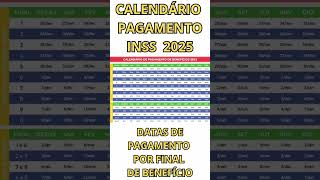 🔥💵💰 CALENDÁRIO do INSS 2025 - DATAS de PAGAMENTO por FINAL do Benefício - 1 Salário Mínimo e Maiores