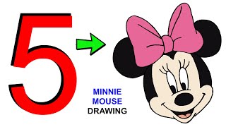 Minnie mouse drawing from number 5 - How to draw minnie mouse drawing step by step | shape toon art