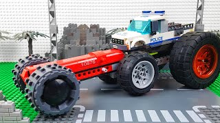 LEGO Experimental Police Car vs Steamroller Gaint Power Wheels, Excavator Toy Vehicles for Kids