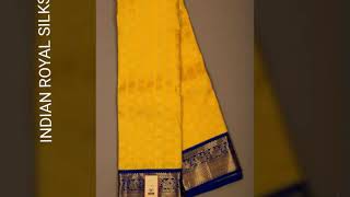 Pure silk handloom kanchipuram saree in golden yellow with royal blue combination Rs 16900+ shipping