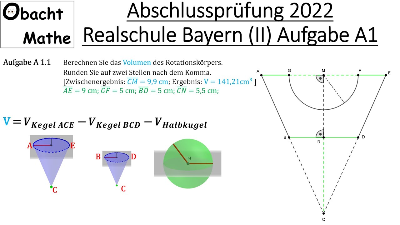 Abschlussprüfung Mathe 2022 Realschule Bayern (Gruppe 2/3) | Aufgabe A1 ...